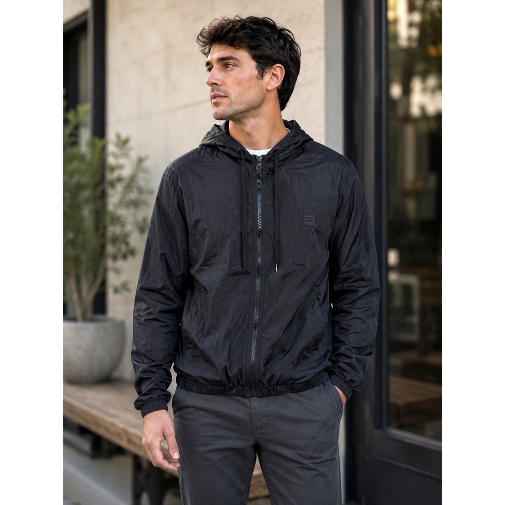 Billabong A/DIV Adventure Division Black Nylon Hooded Windbreaker Jacket Mens M